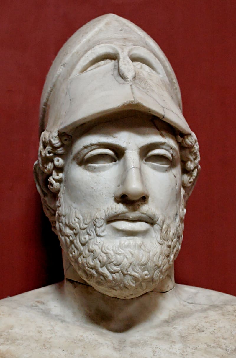 Marble bust of Pericles wearing a Corinthian helmet